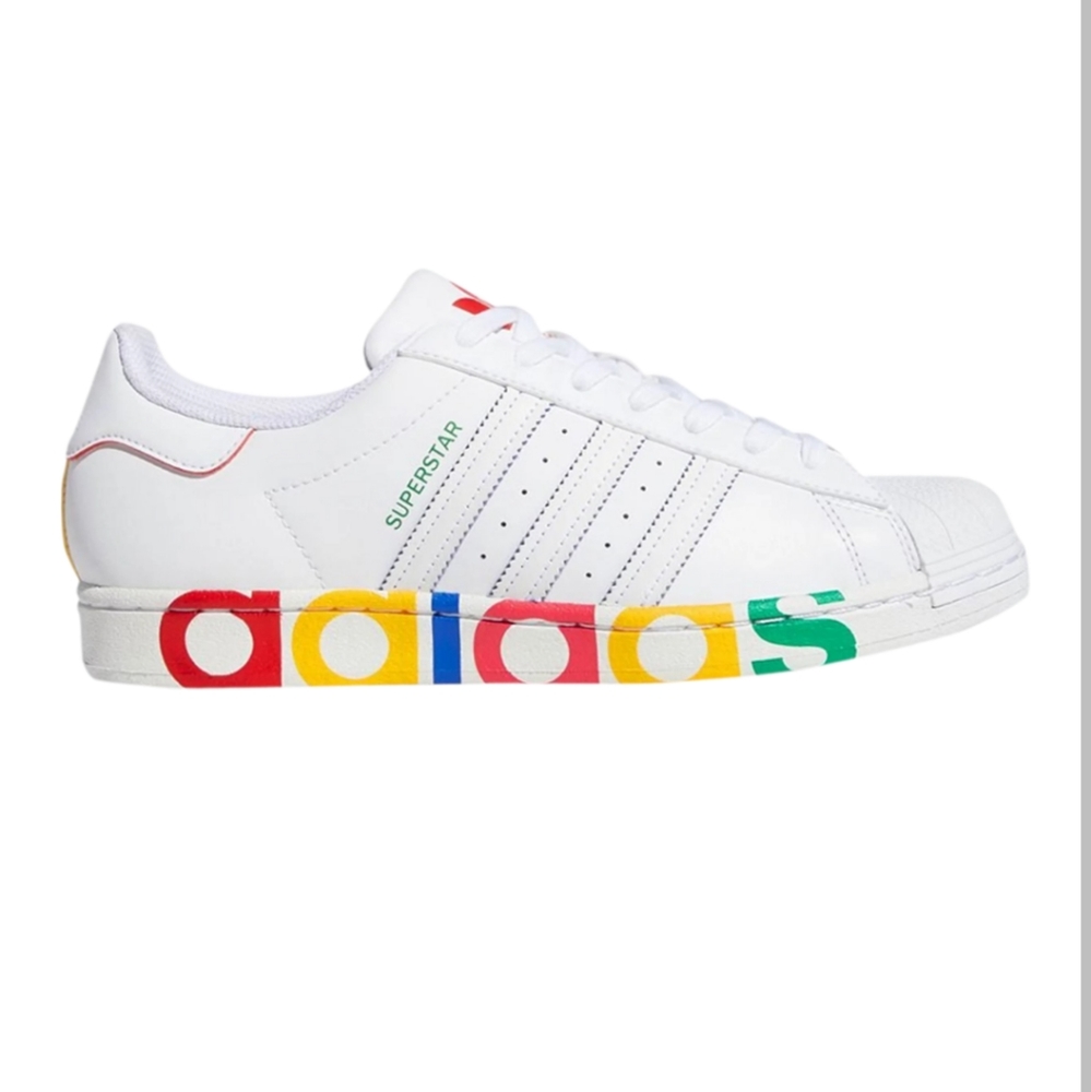 Adidas Rainbow-Pride Superstar Sneakers, white. Great condition. 1 pr PRE-OWNED.